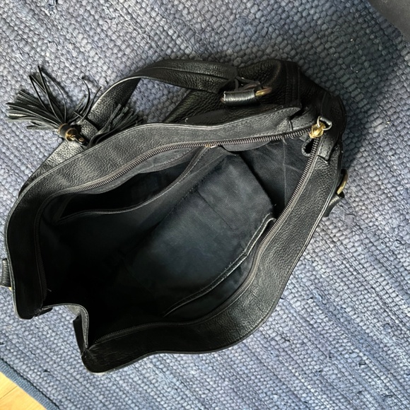 Talbots Black Leather Hobo Shoulder Bag w/ Tassels. - Picture 9 of 11